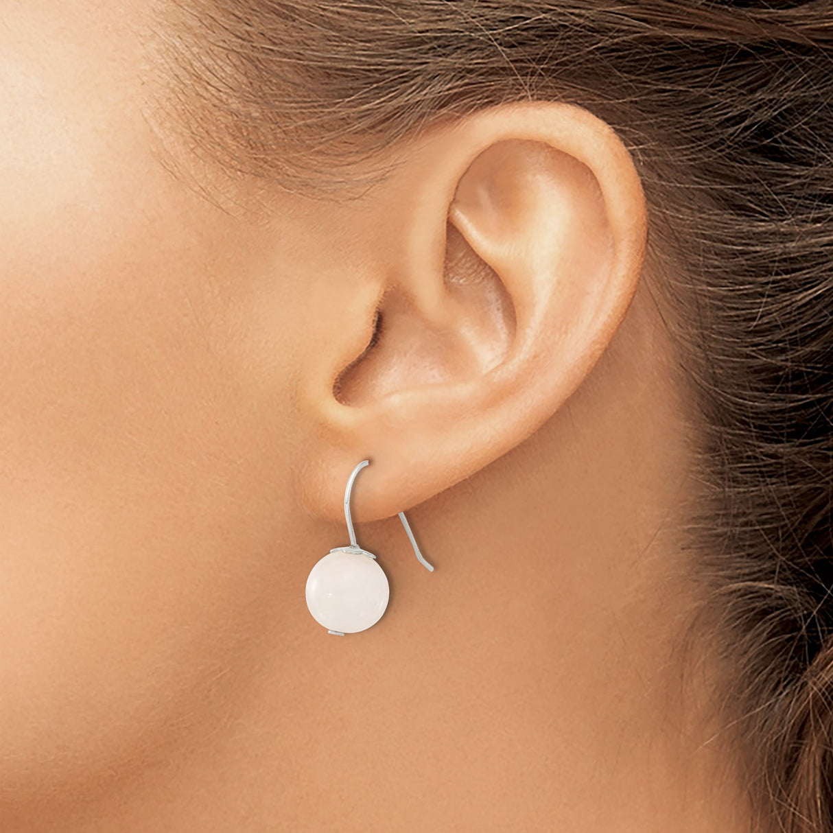 Sterling Silver Drop Earrings with Rose Quartz and Floral Cap Detail