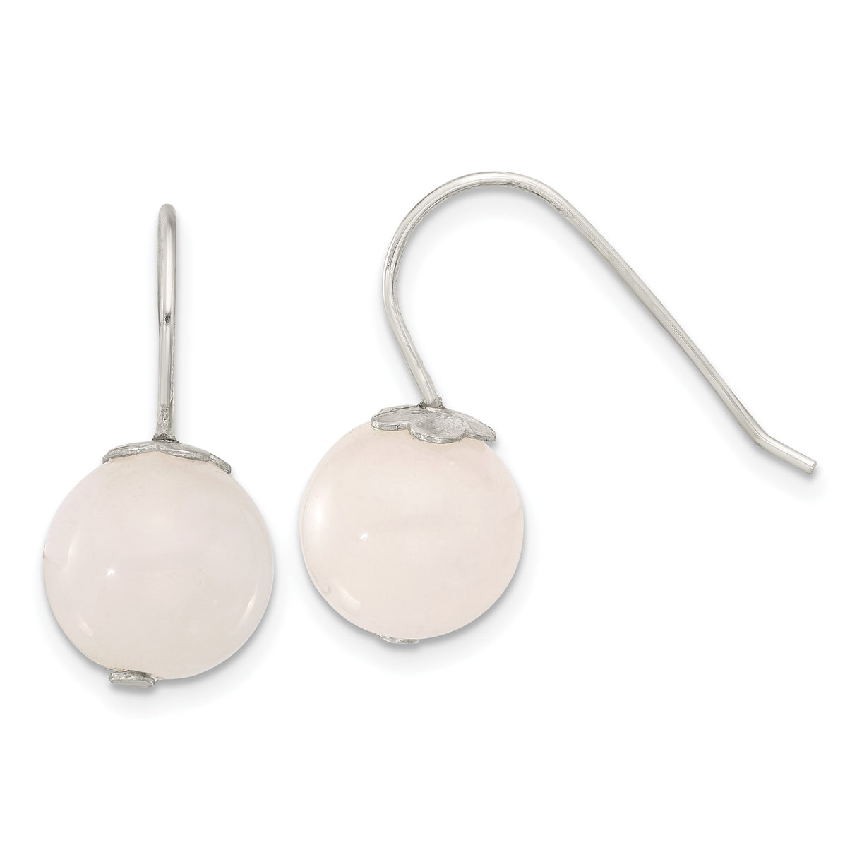 Sterling Silver Drop Earrings with Rose Quartz and Floral Cap Detail