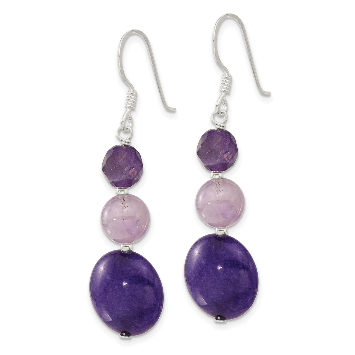 Sterling Silver Dangle Earrings with Amethyst and Lavender Quartz Beads, Drop Design for Women