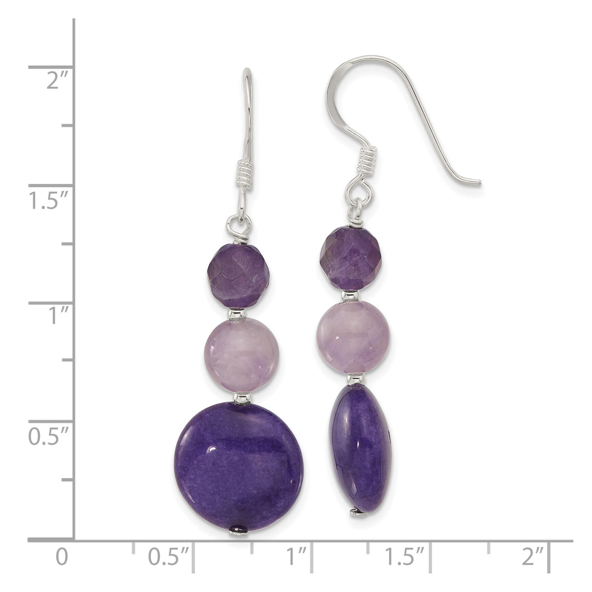 Sterling Silver Dangle Earrings with Amethyst and Lavender Quartz Beads, Drop Design for Women