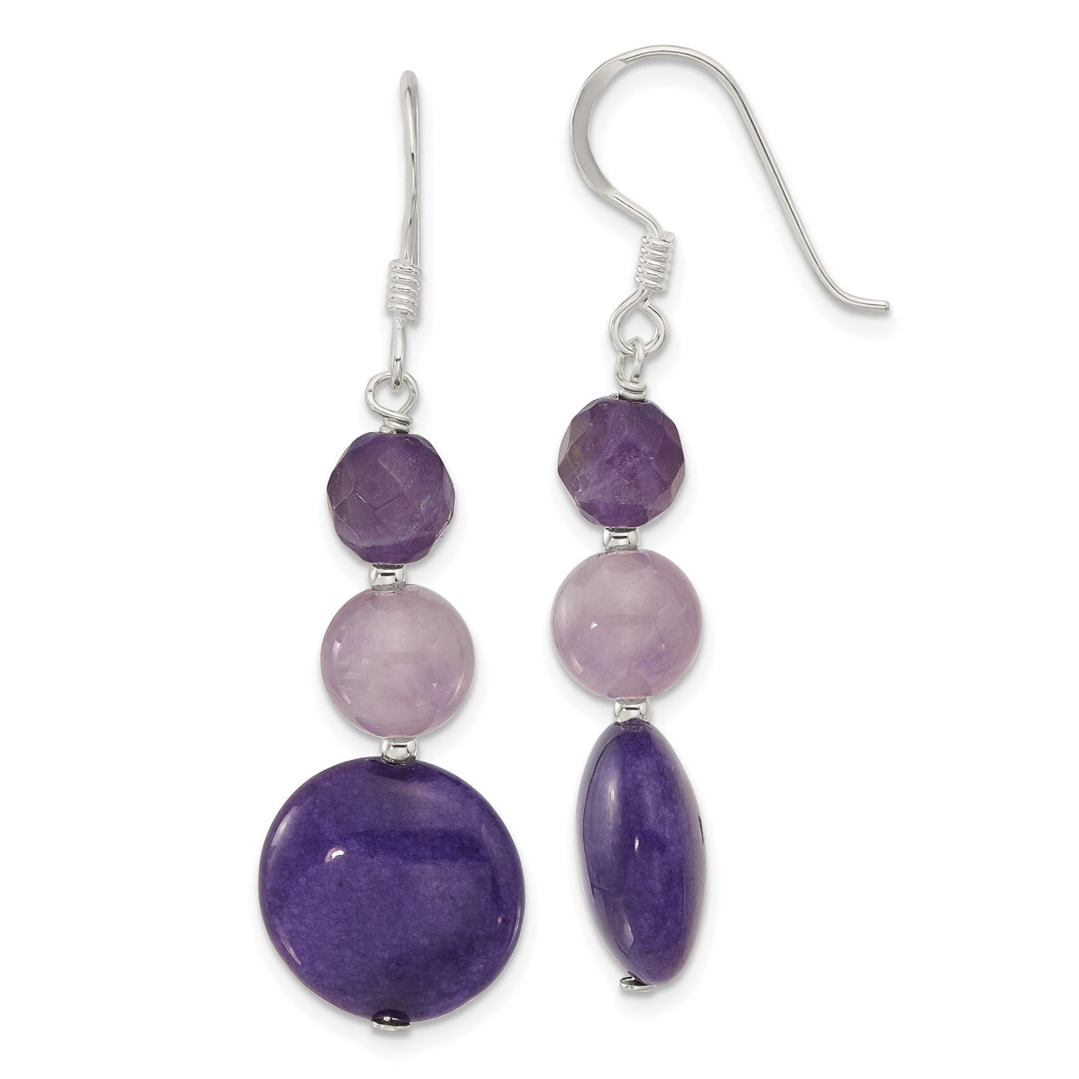 Sterling Silver Dangle Earrings with Amethyst and Lavender Quartz Beads, Drop Design for Women