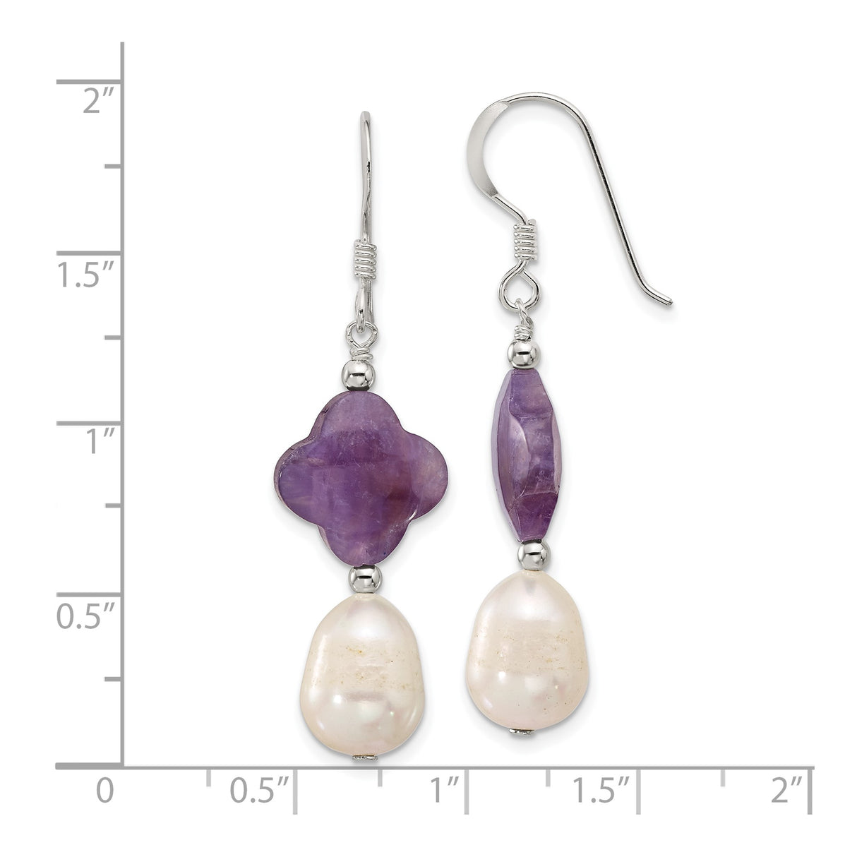 Sterling Silver Dangle Earrings with Amethyst and Freshwater Pearl, Artistic Drop Design for Women