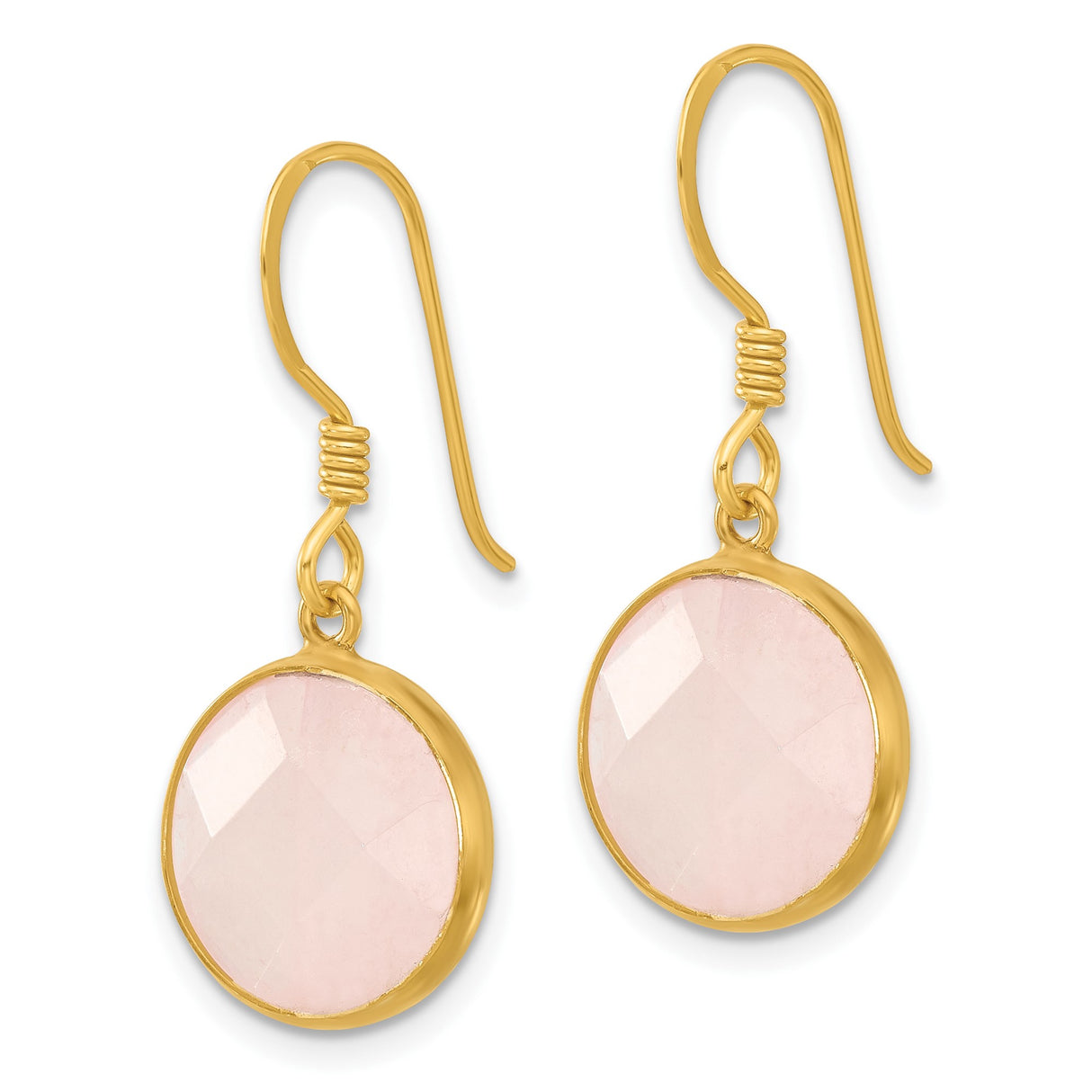 Sterling Silver Dangle Earrings with Rose Quartz, Gold Plated Setting, Feminine Drop Design