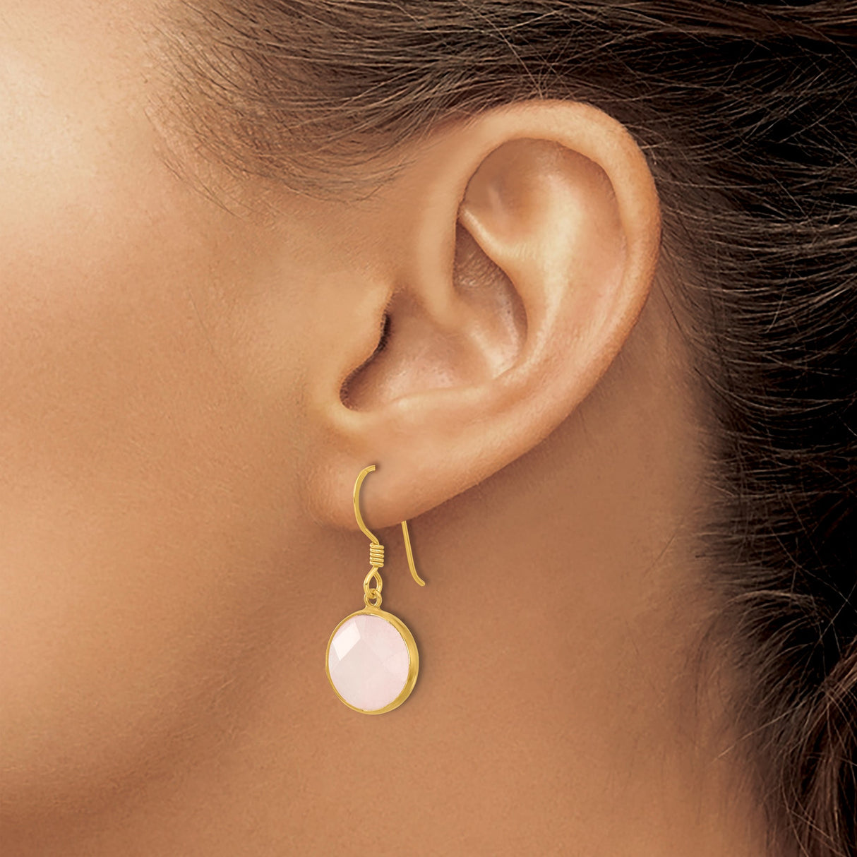 Sterling Silver Dangle Earrings with Rose Quartz, Gold Plated Setting, Feminine Drop Design