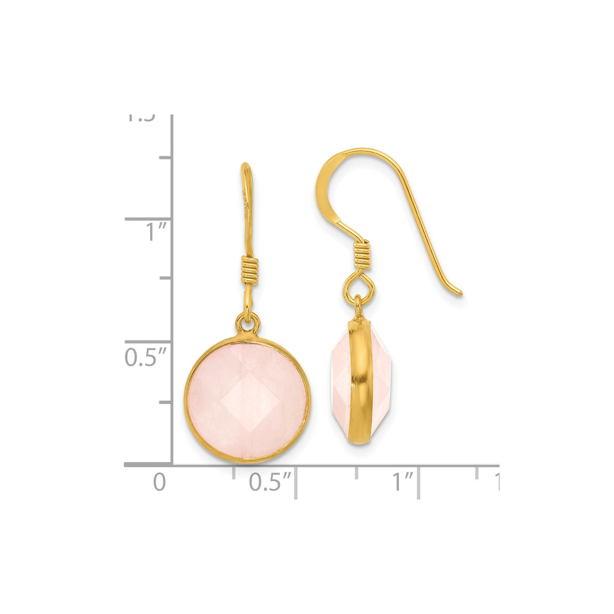 Sterling Silver Dangle Earrings with Rose Quartz, Gold Plated Setting, Feminine Drop Design