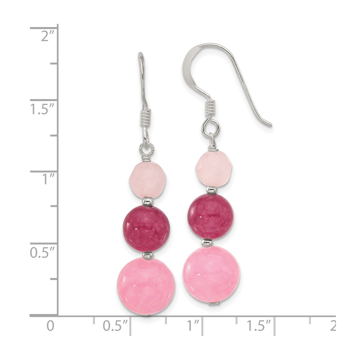 Sterling Silver Dangle Earrings with Rose Quartz and Strawberry Quartz, Long Drop Beaded Style
