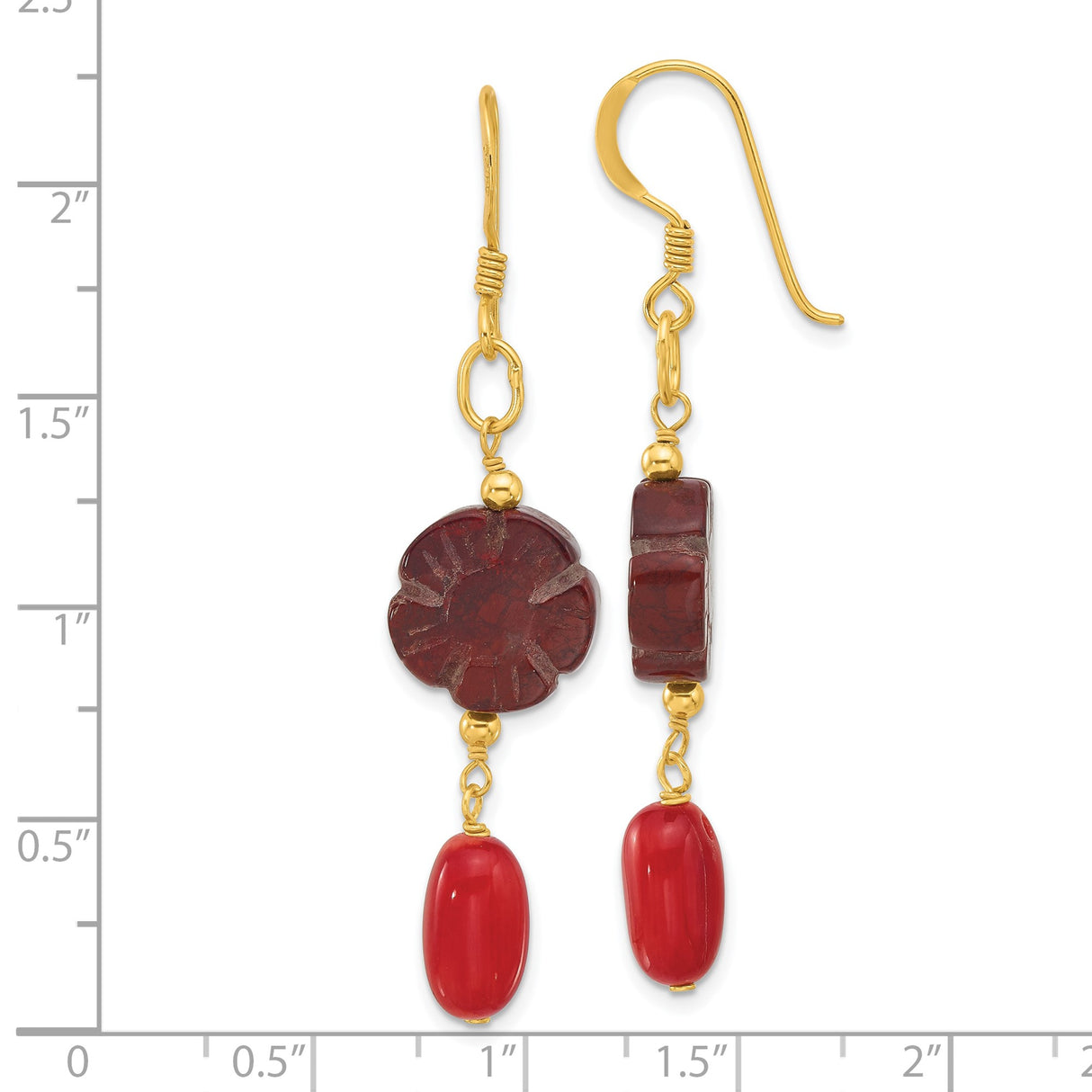 Sterling Silver Dangle Earrings with Red Jasper Flower Design and Coral Accents