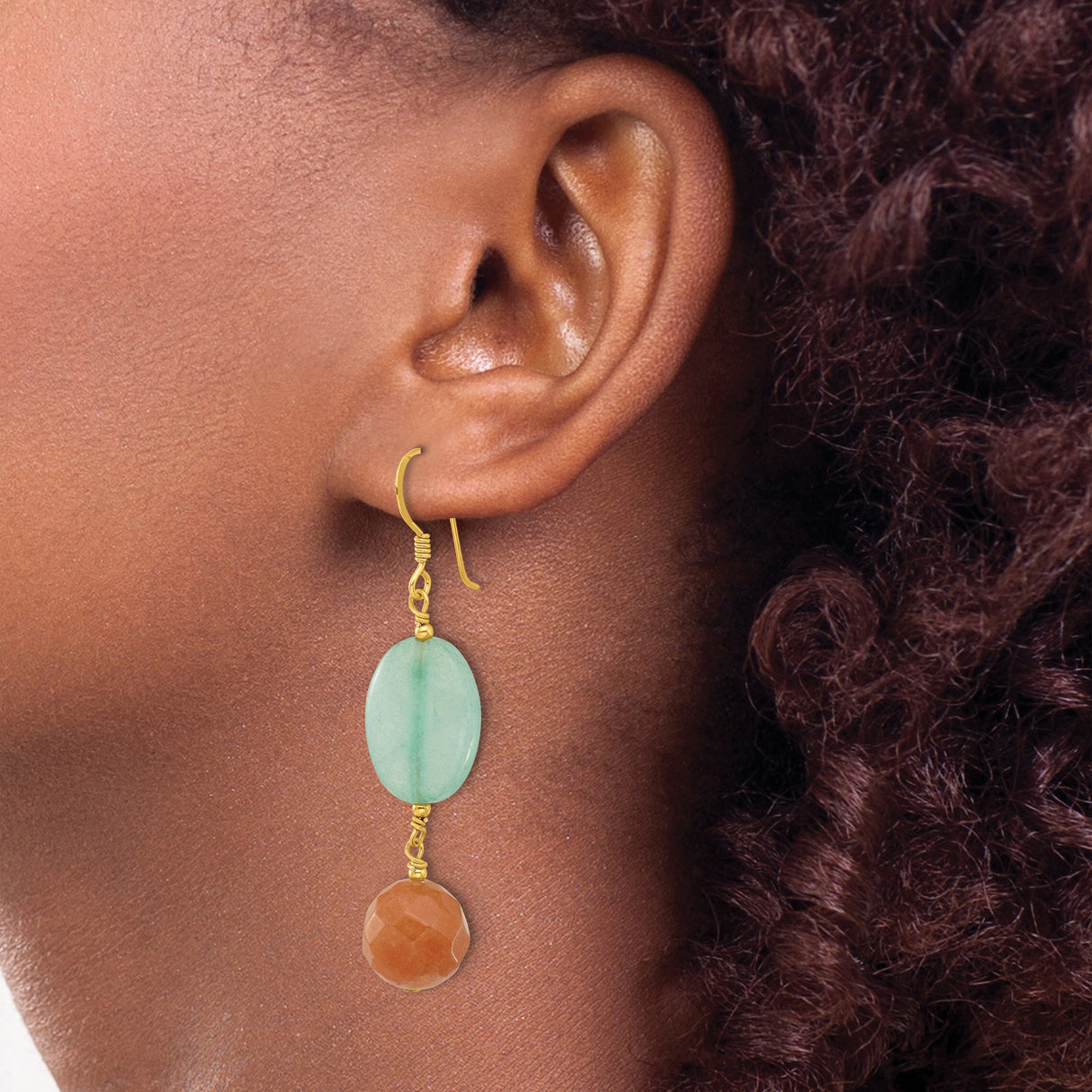 Sterling Silver Drop Earrings with Quartz and Aventurine, Boho Dangle Style for Women