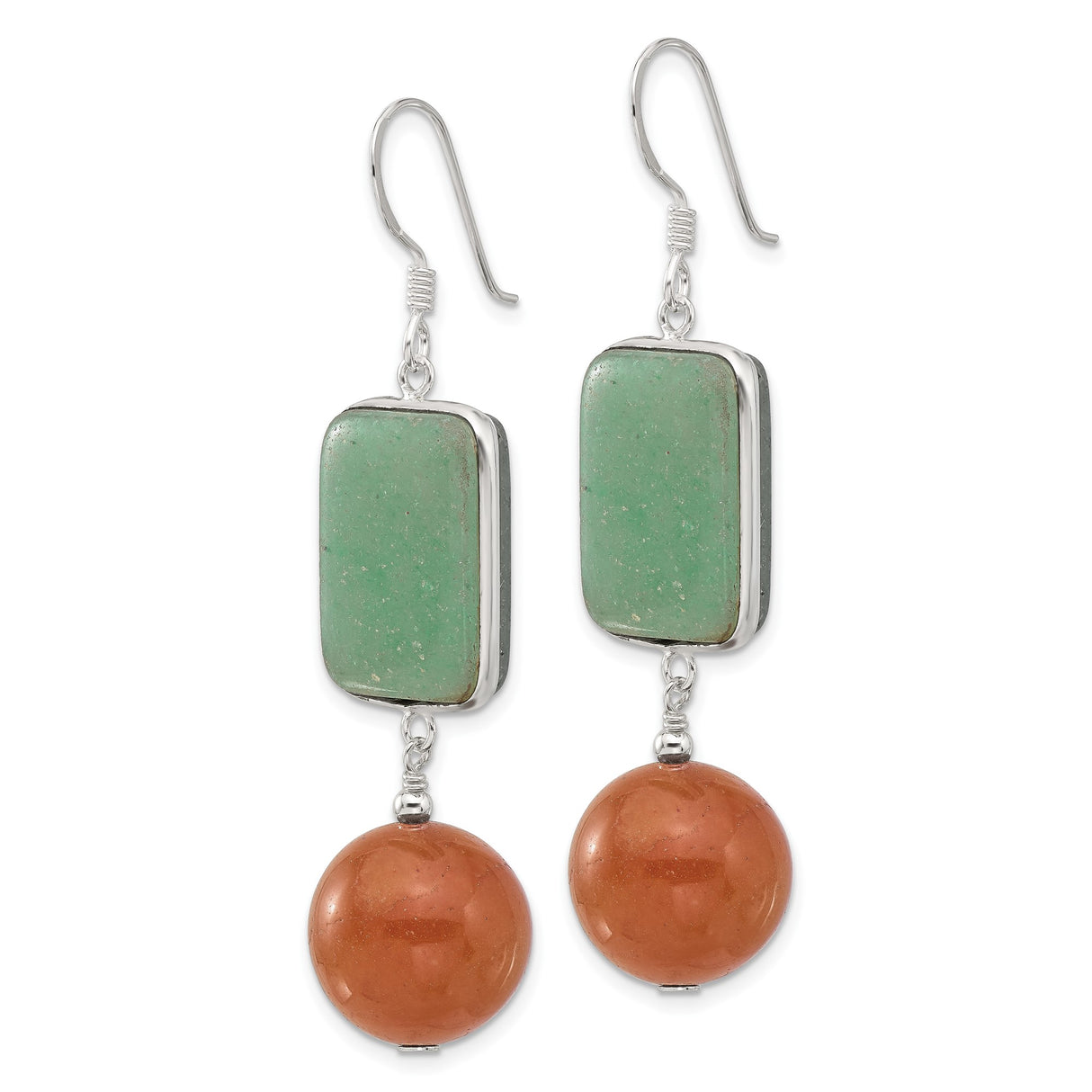 Sterling Silver Dangle Earrings with Green Aventurine and Orange Carnelian, Boho Spiritual Jewelry