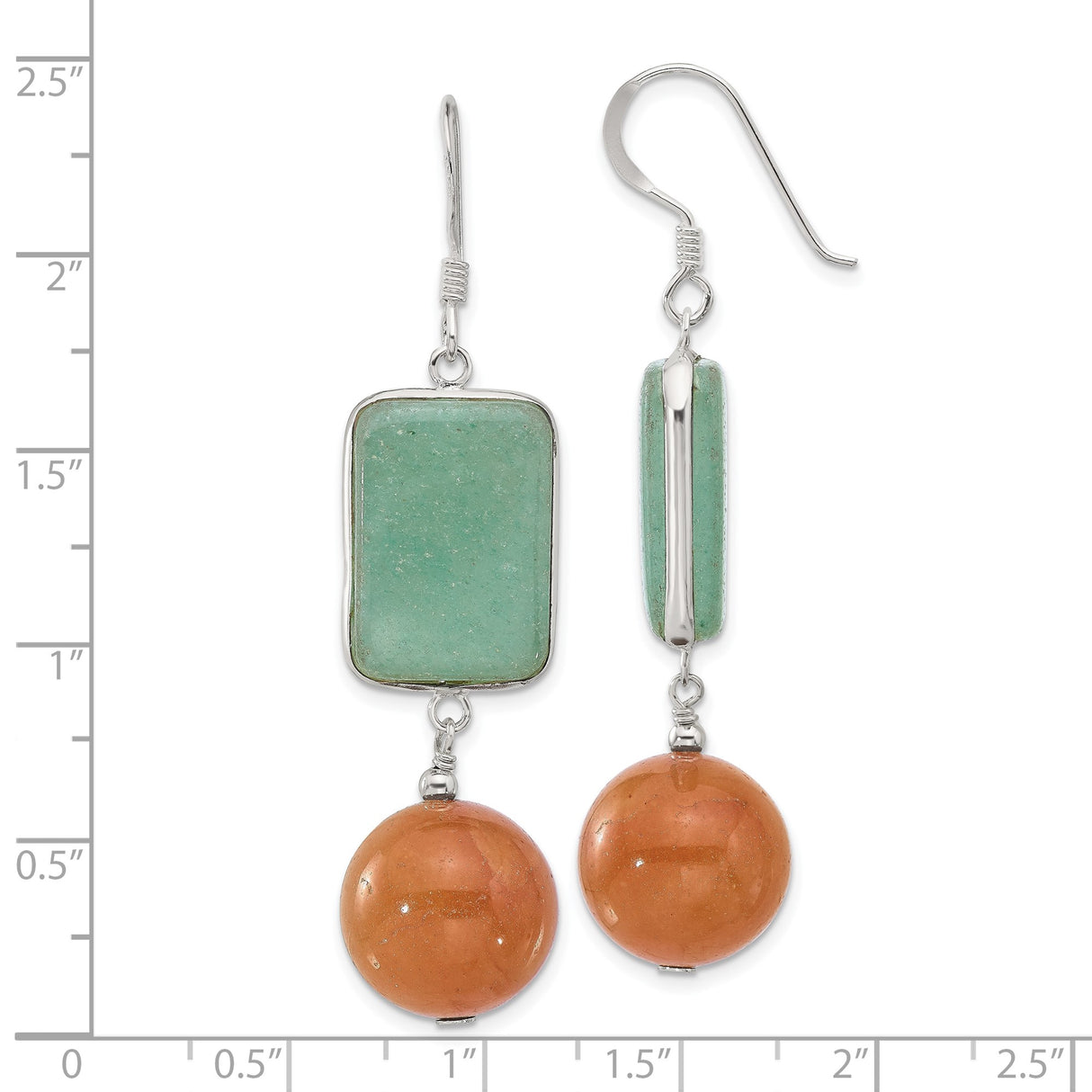 Sterling Silver Dangle Earrings with Green Aventurine and Orange Carnelian, Boho Spiritual Jewelry