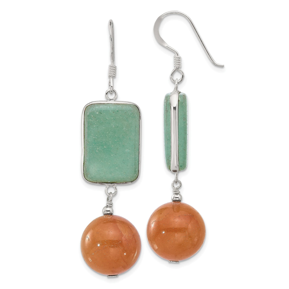 Sterling Silver Dangle Earrings with Green Aventurine and Orange Carnelian, Boho Spiritual Jewelry