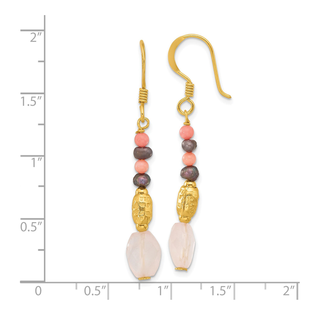 Sterling Silver Dangle Earrings with Pearl and Coral, Boho Modern Handmade Look