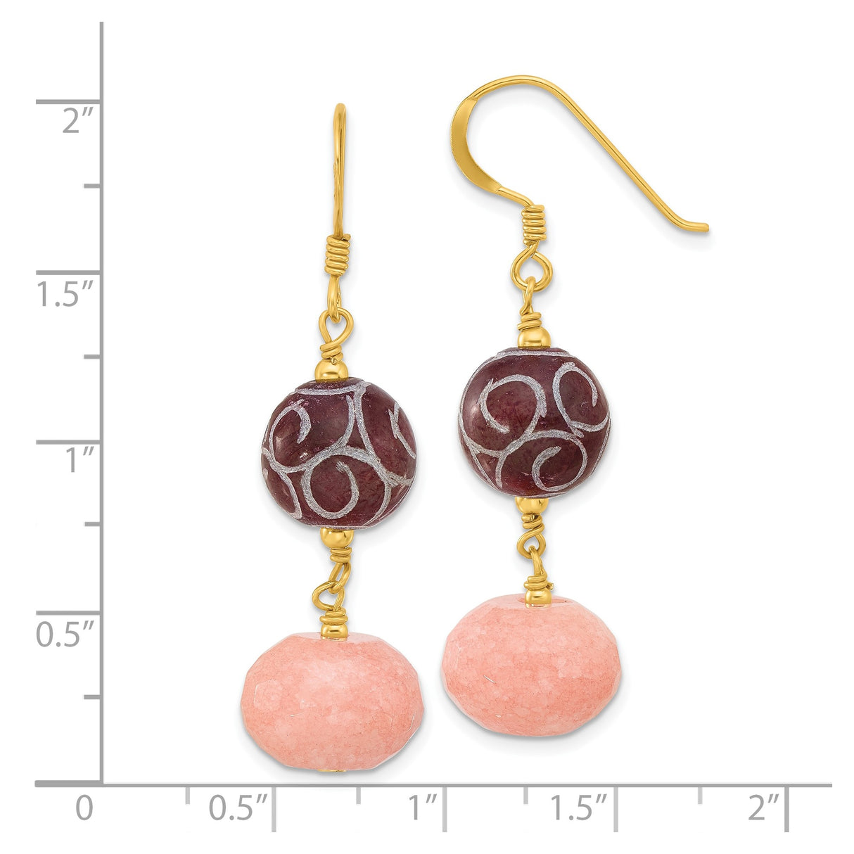 Sterling Silver Dangle Earrings with Jade Beads, Gold Hooks, Artistic Swirl Design