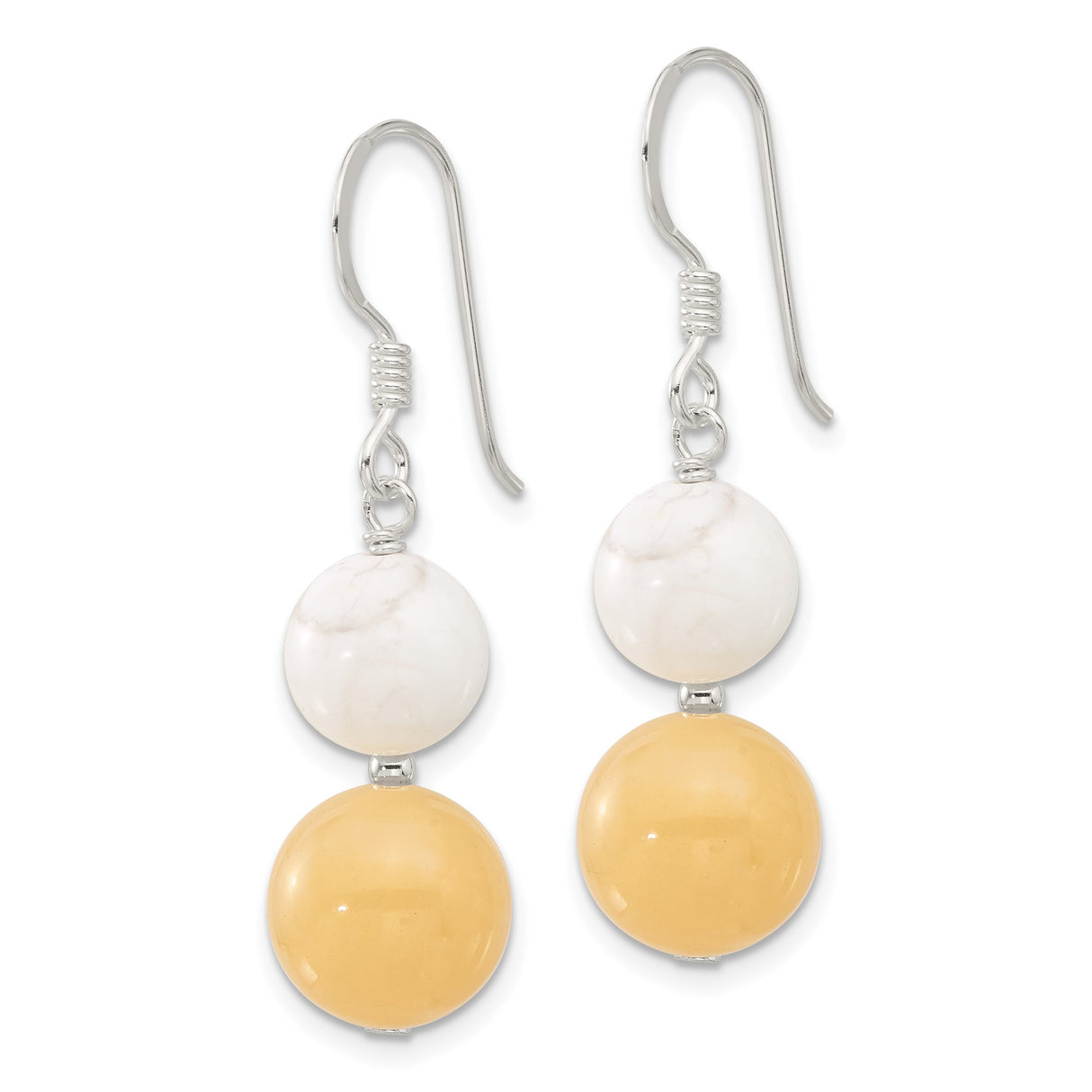 Sterling Silver Dangle Earrings with Honey Jade and White Howlite, Modern Boho Style