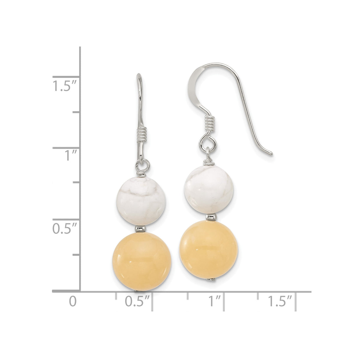 Sterling Silver Dangle Earrings with Honey Jade and White Howlite, Modern Boho Style
