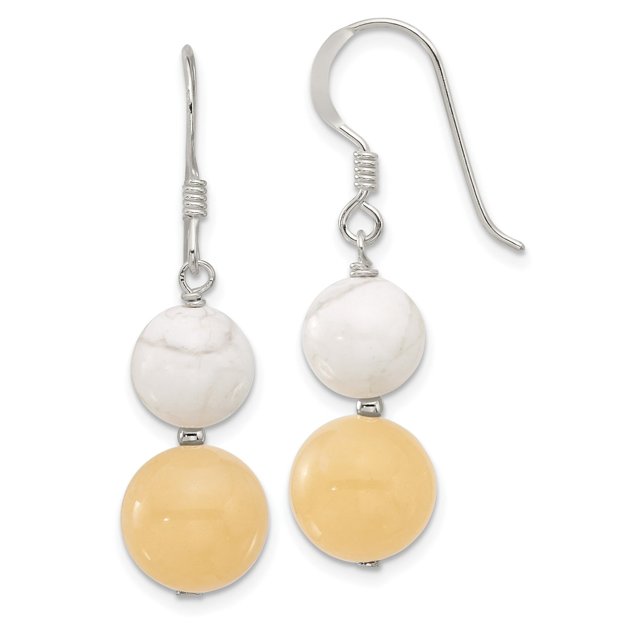 Sterling Silver Dangle Earrings with Honey Jade and White Howlite, Modern Boho Style