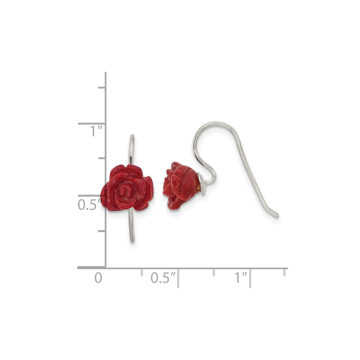 Sterling Silver Drop Earrings with Hand Carved Coral Roses, Nature Inspired Floral Design