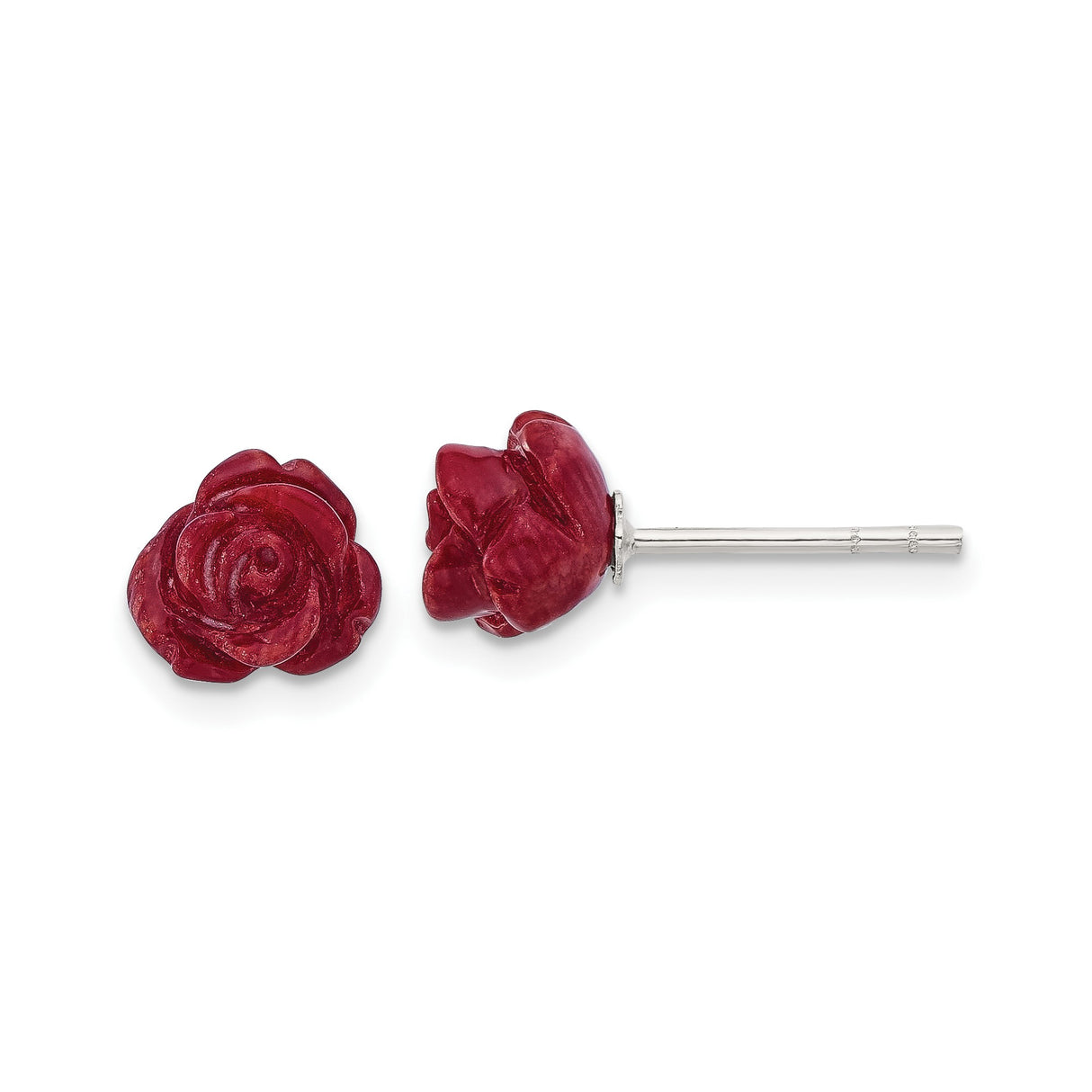 Sterling Silver Rose Stud Earrings with Carved Coral Floral Design