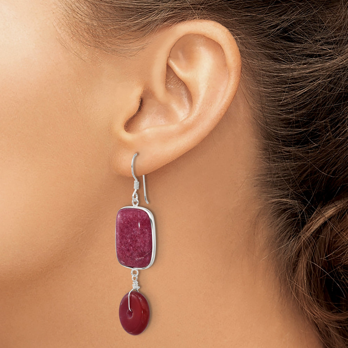 Sterling Silver Dangle Earrings with Jade and Carnelian, Handmade Boho Chic Jewelry for Women