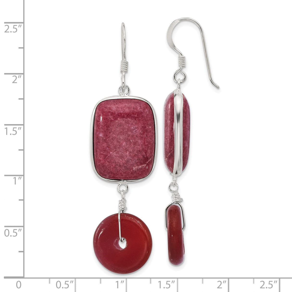 Sterling Silver Dangle Earrings with Jade and Carnelian, Handmade Boho Chic Jewelry for Women