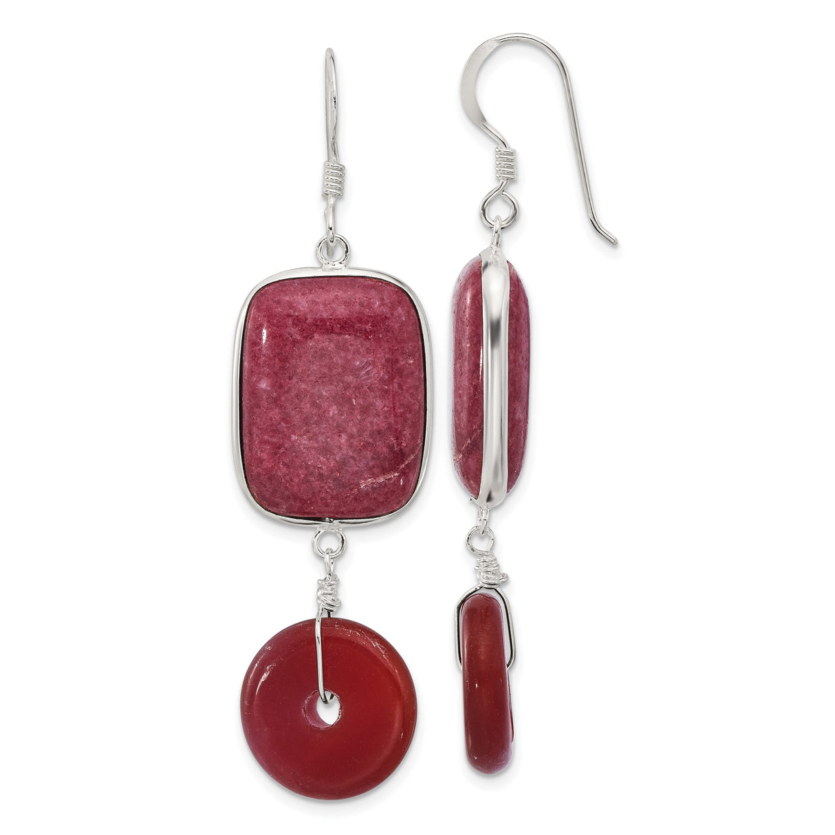 Sterling Silver Dangle Earrings with Jade and Carnelian, Handmade Boho Chic Jewelry for Women