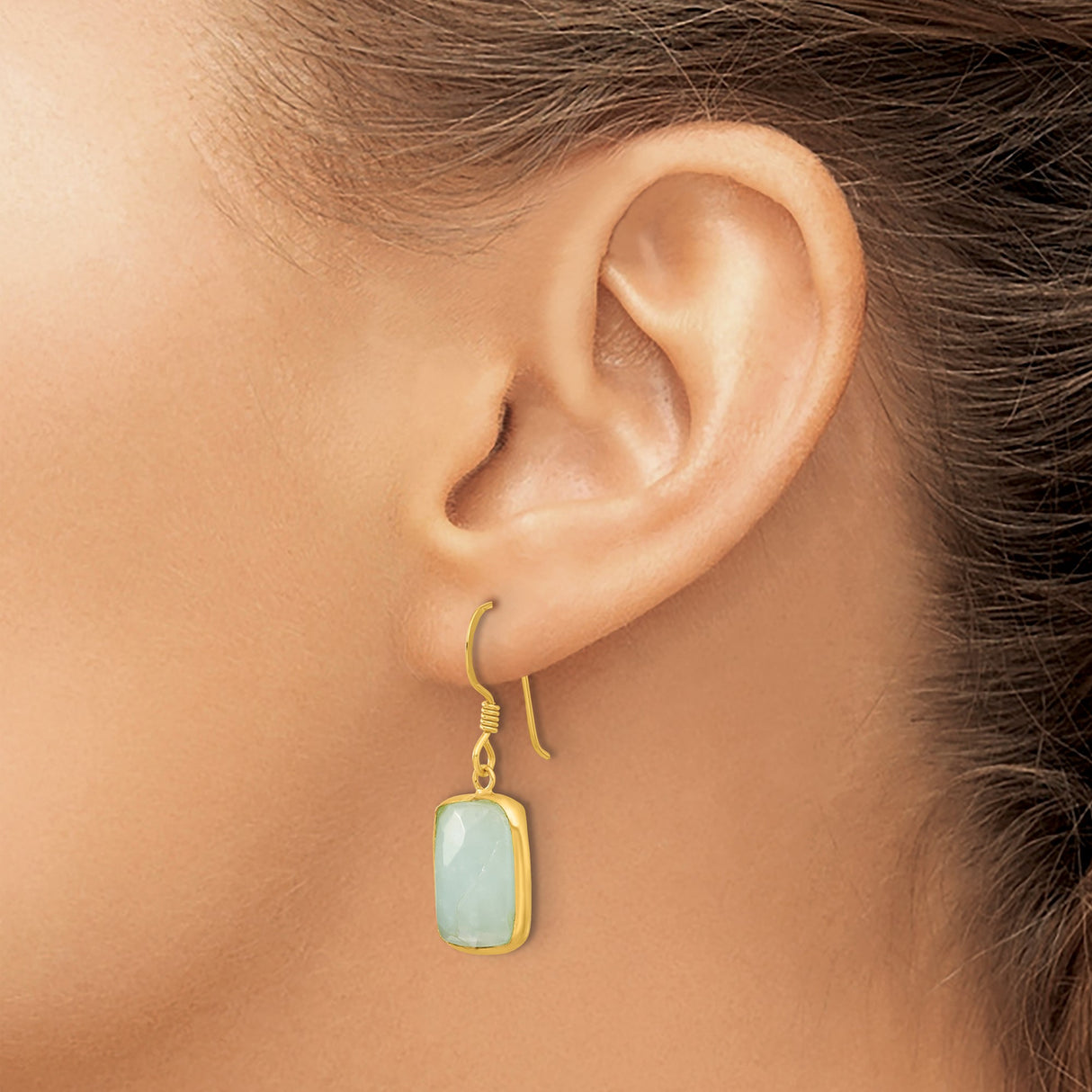 Sterling Silver Drop Earrings with Amazonite, Rectangular Faceted Modern Minimal Design