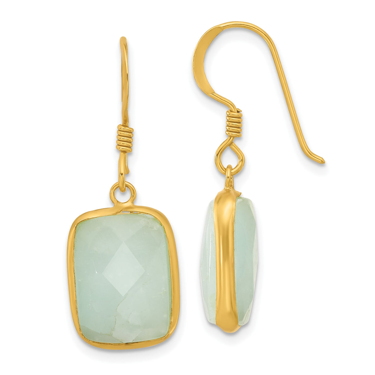 Sterling Silver Drop Earrings with Amazonite, Rectangular Faceted Modern Minimal Design