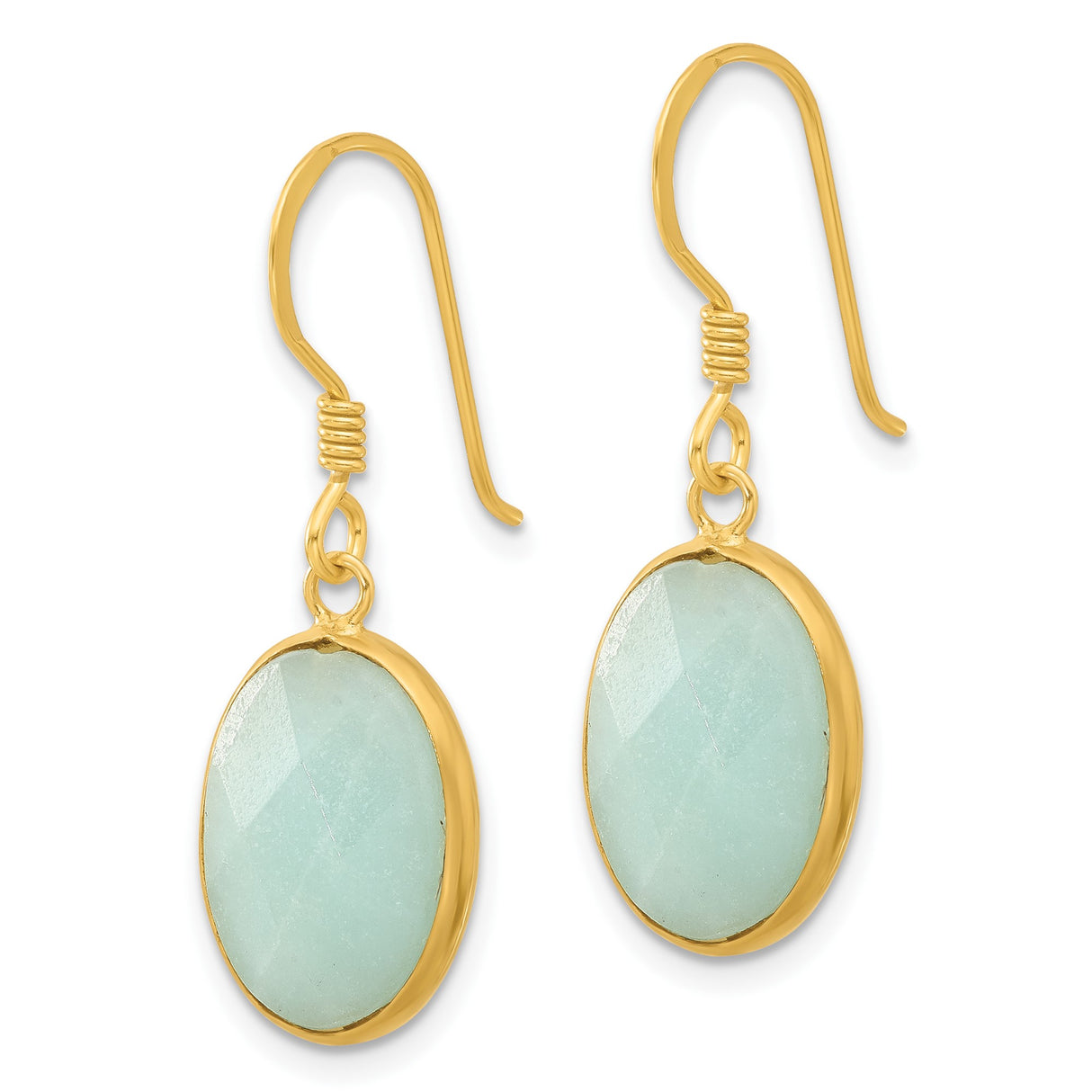 Sterling Silver Dangle Earrings with Oval Amazonite in Bezel Setting, Minimalist Long Drop Design