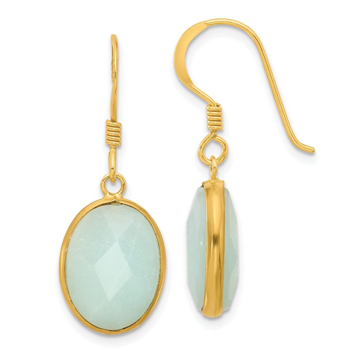 Sterling Silver Dangle Earrings with Oval Amazonite in Bezel Setting, Minimalist Long Drop Design