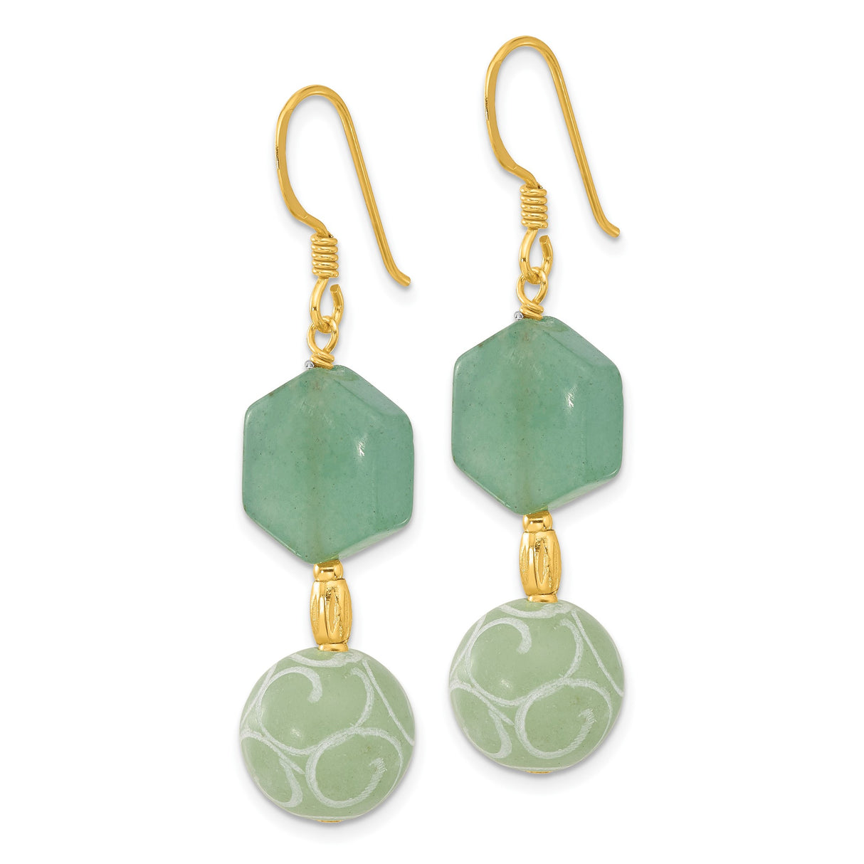 Sterling Silver Dangle Earrings with Aventurine and Jade, Boho Chic Geometric Design