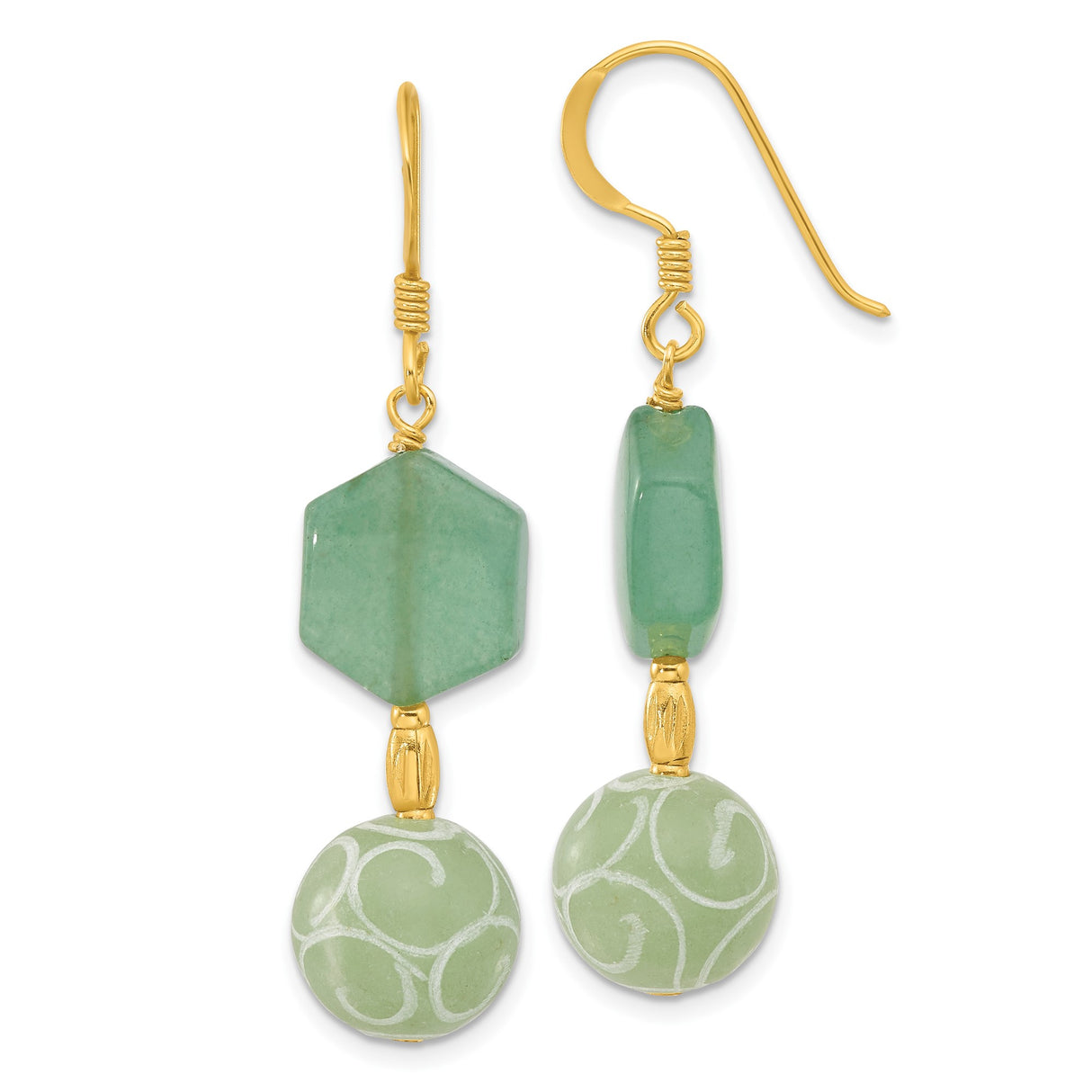 Sterling Silver Dangle Earrings with Aventurine and Jade, Boho Chic Geometric Design