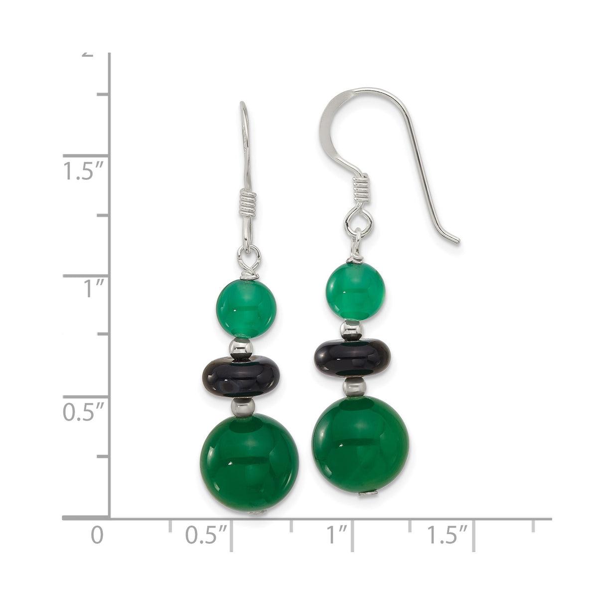 Sterling Silver Dangle Earrings with Green Quartz and Black Agate, Boho Tiered Design