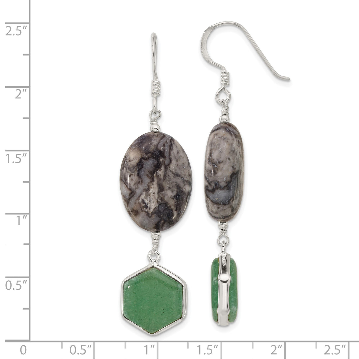 Sterling Silver Dangle Earrings with Jasper and Aventurine, Boho Earthy Style for Women
