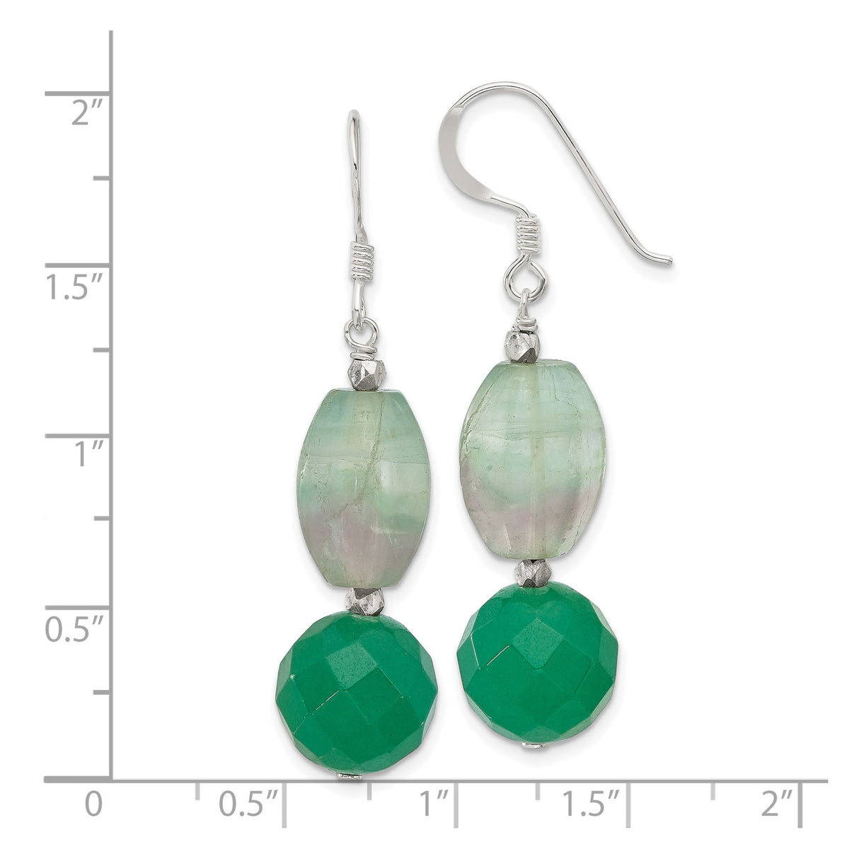 Sterling Silver Dangle Earrings with Green Aventurine and Fluorite Beads, Boho Handmade Style