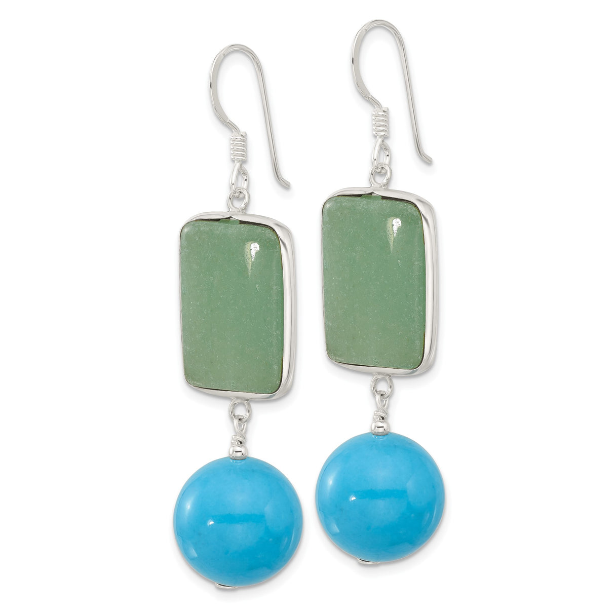 Sterling Silver Dangle Earrings with Aventurine and Turquoise, Minimalist Boho Style