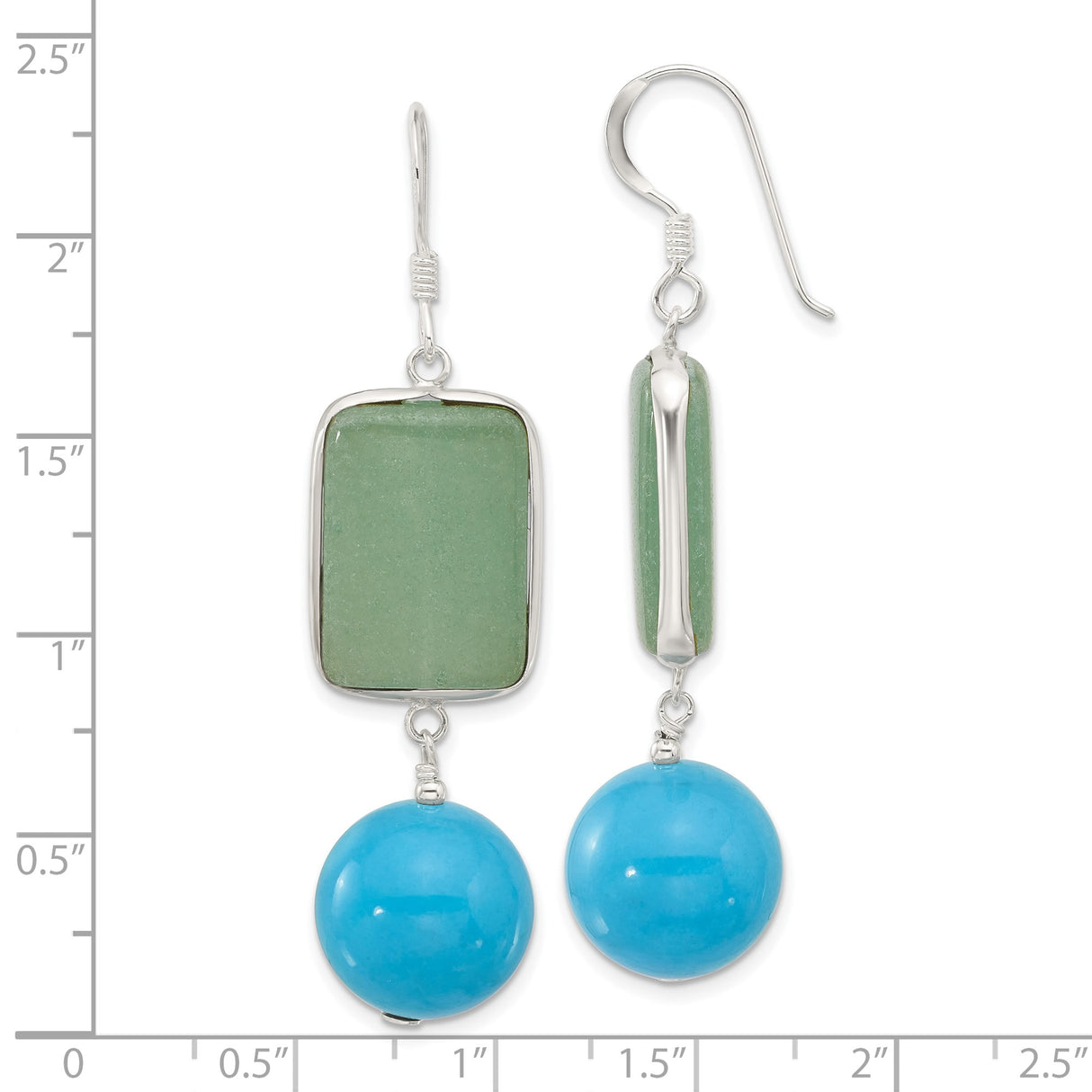 Sterling Silver Dangle Earrings with Aventurine and Turquoise, Minimalist Boho Style