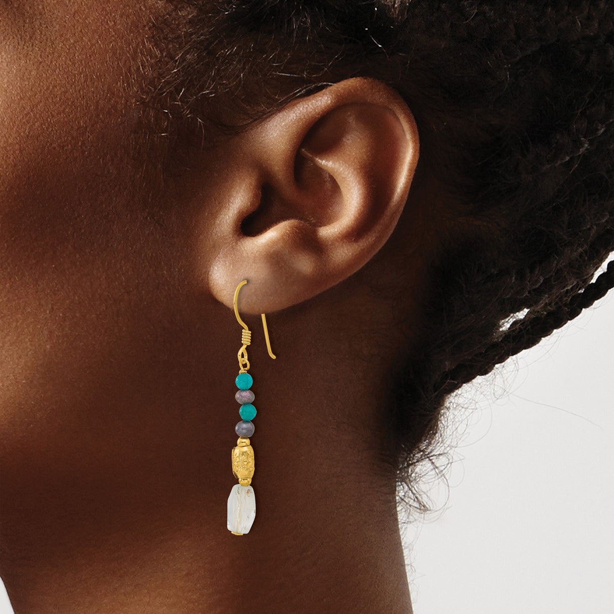 Sterling Silver Dangle Earrings with Turquoise, Black Beads, and Bohemian Drop Design