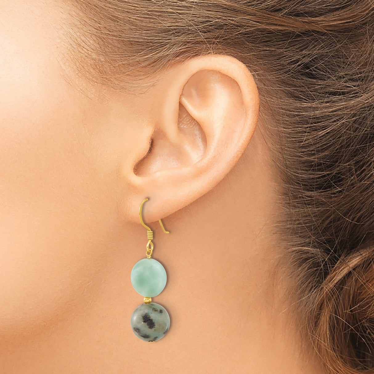 Sterling Silver Dangle Earrings with Amazonite and Jasper, Lightweight Boho Chic Style