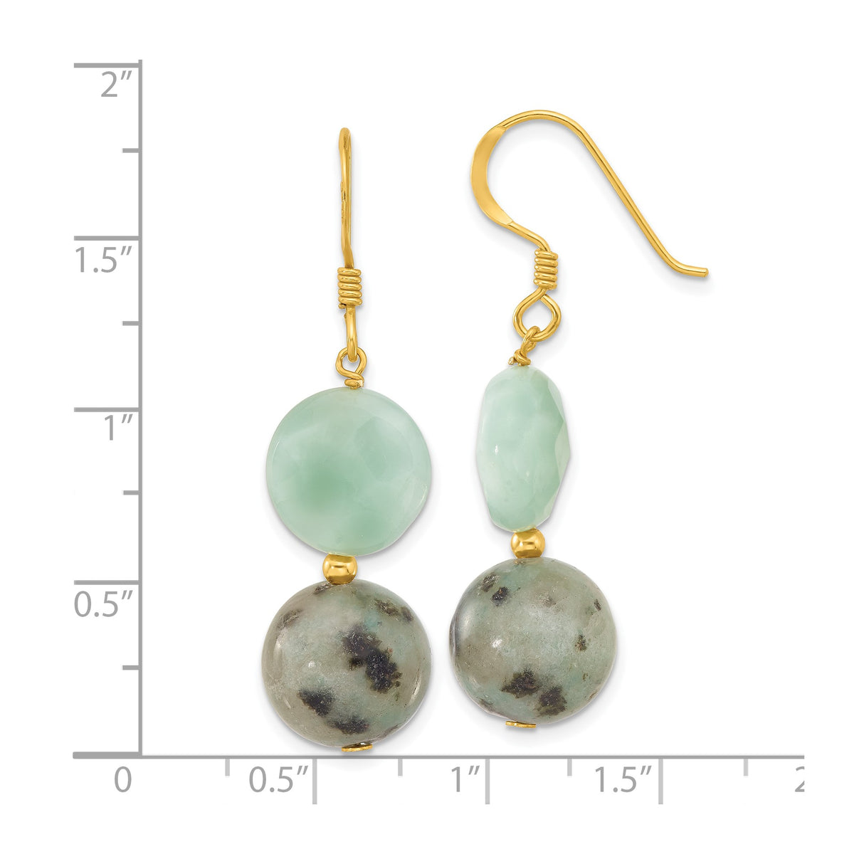 Sterling Silver Dangle Earrings with Amazonite and Jasper, Lightweight Boho Chic Style