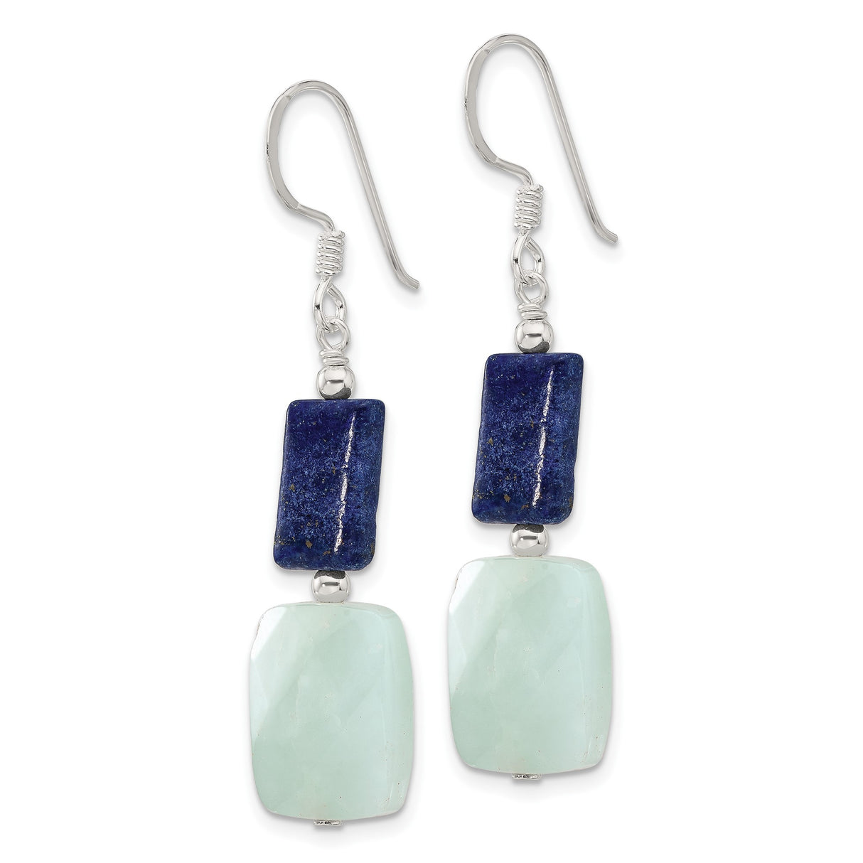 Sterling Silver Dangle Earrings with Amazonite and Lapis, Minimalist Boho Design for Women