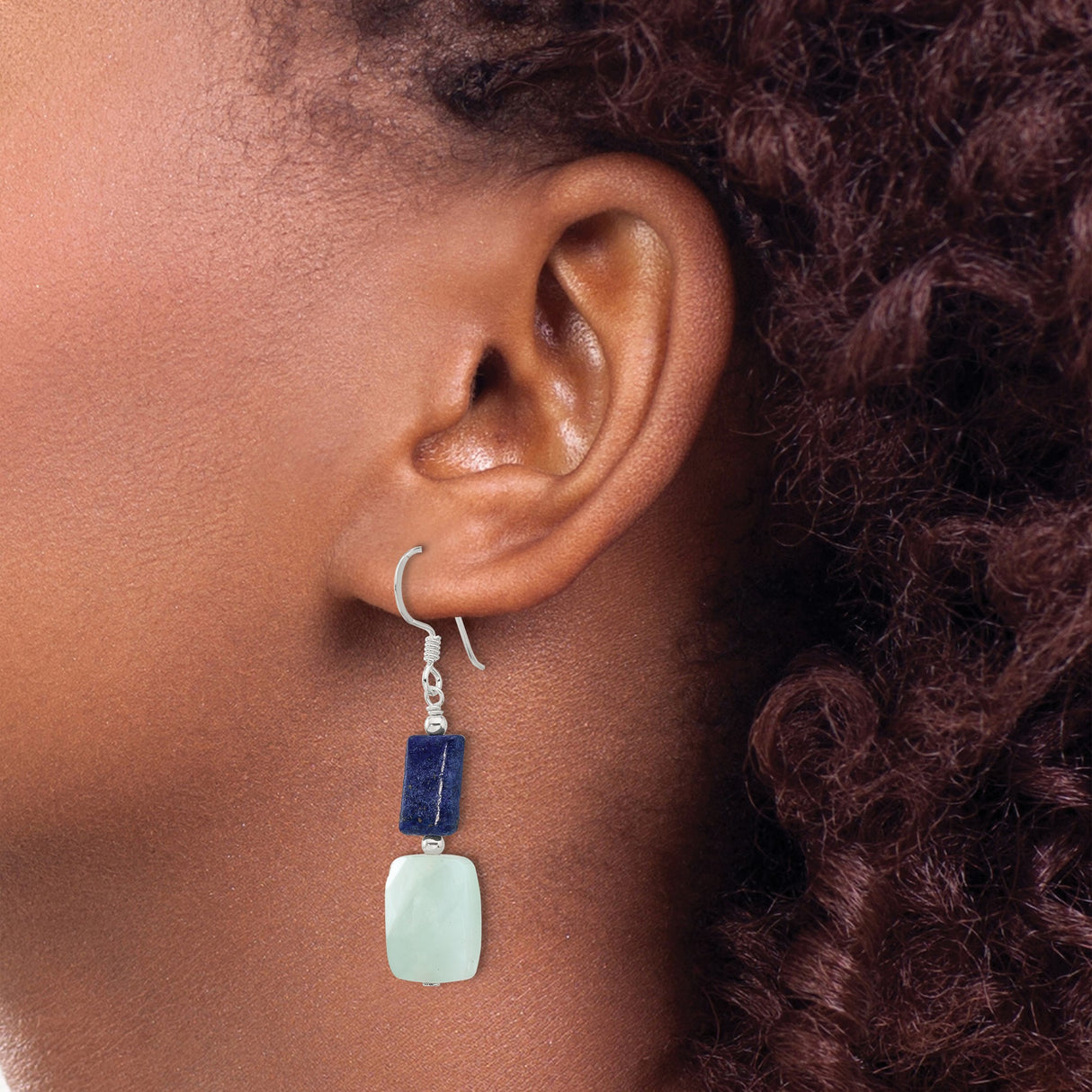 Sterling Silver Dangle Earrings with Amazonite and Lapis, Minimalist Boho Design for Women
