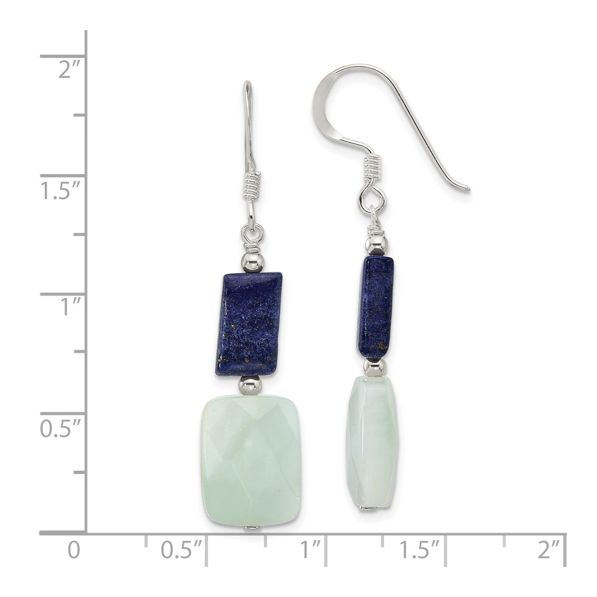 Sterling Silver Dangle Earrings with Amazonite and Lapis, Minimalist Boho Design for Women