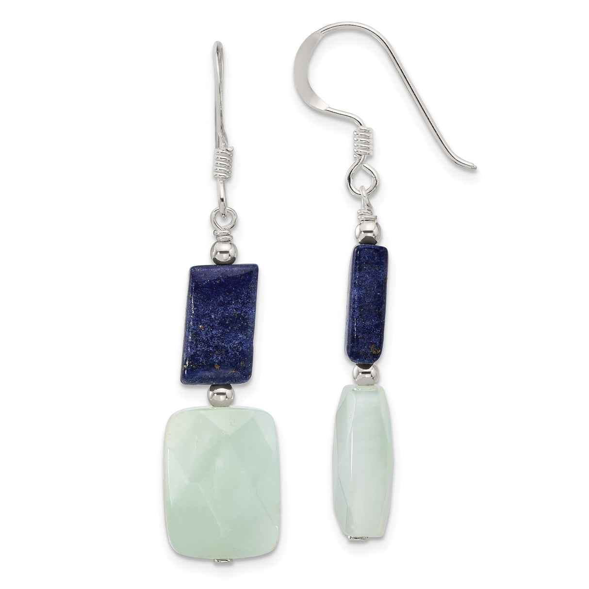 Sterling Silver Dangle Earrings with Amazonite and Lapis, Minimalist Boho Design for Women
