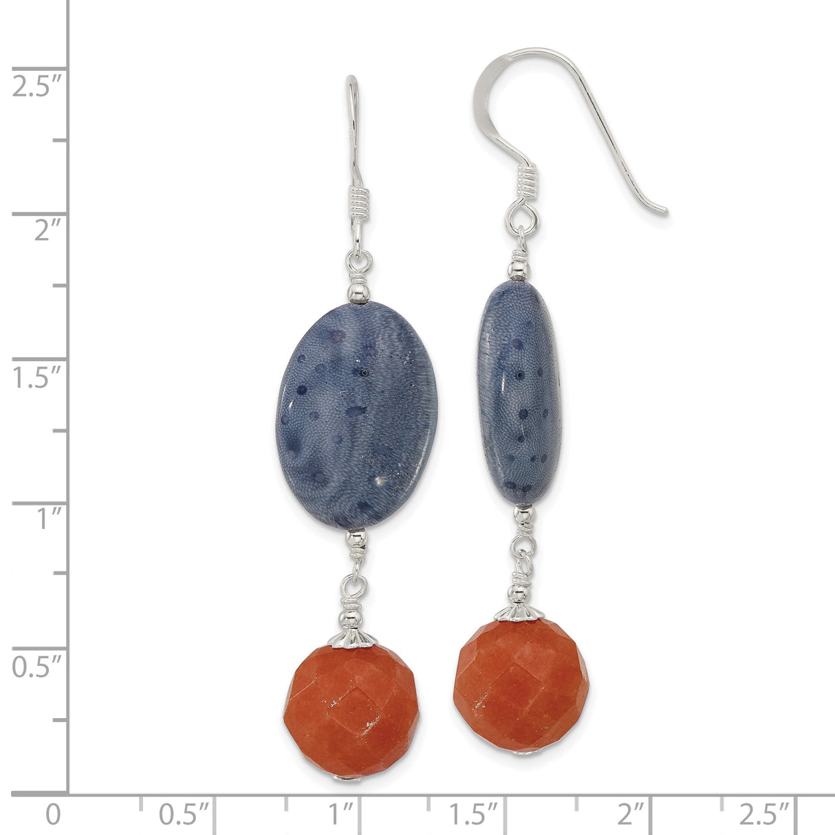 Sterling Silver Dangle Earrings with Coral and Aventurine, Boho Artistic Drop Style
