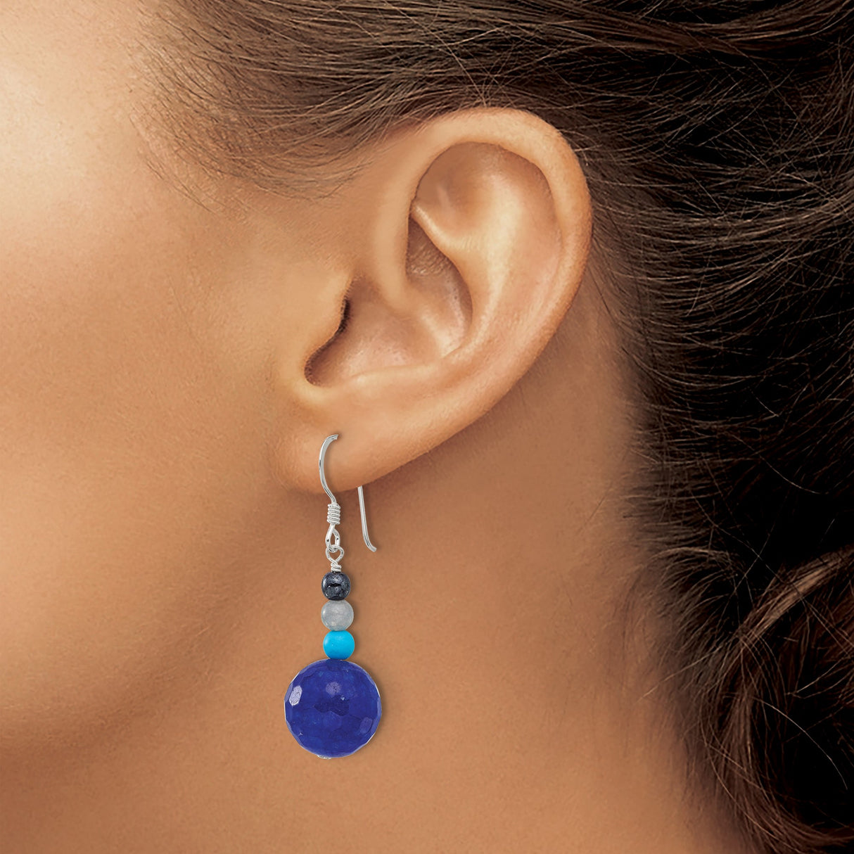 Sterling Silver Dangle Earrings with Agate and Reconstructed Magnesite, Boho Style