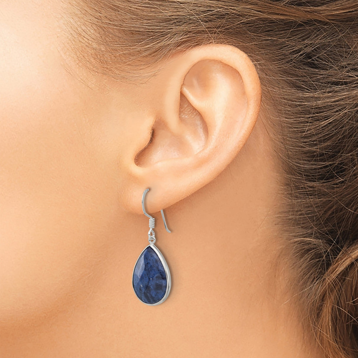 Sterling Silver Teardrop Dangle Earrings with Lapis, Modern Minimalist Design for Women