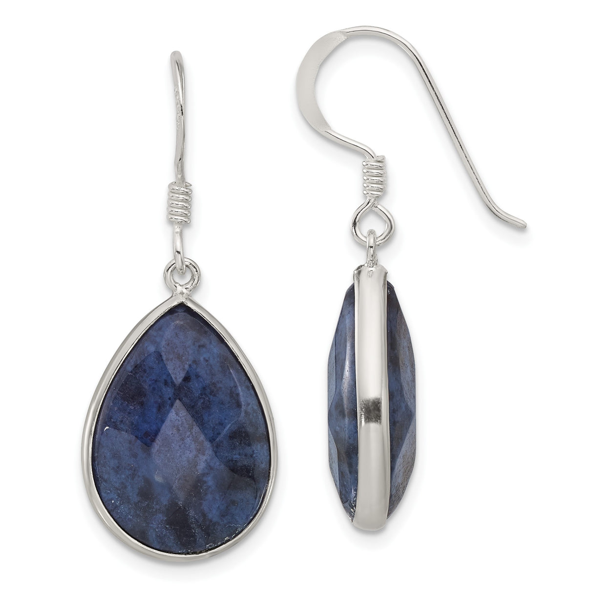 Sterling Silver Teardrop Dangle Earrings with Lapis, Modern Minimalist Design for Women