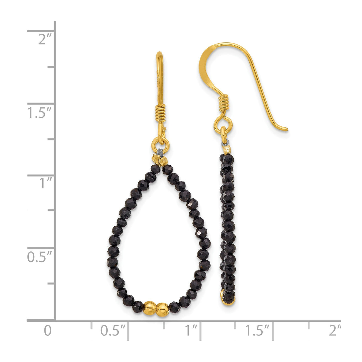 Sterling Silver Dangle Earrings with Black Spinel Teardrops and Gold Plated Accents