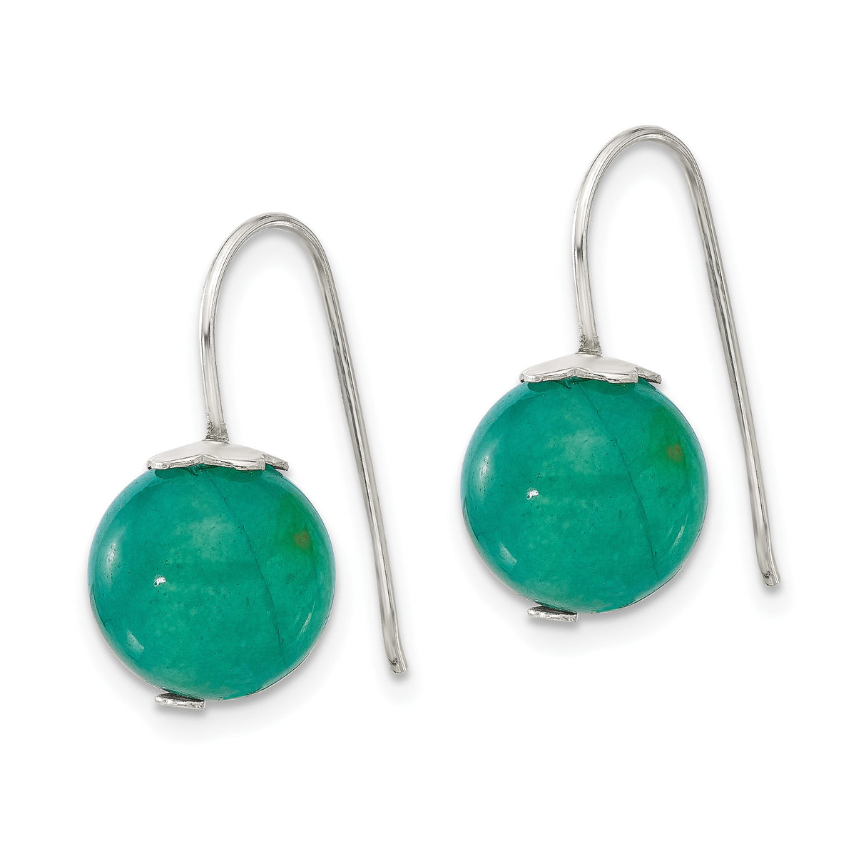 Sterling Silver Dangle Earrings with Green Aventurine Beads, Floral Cap, Boho Style