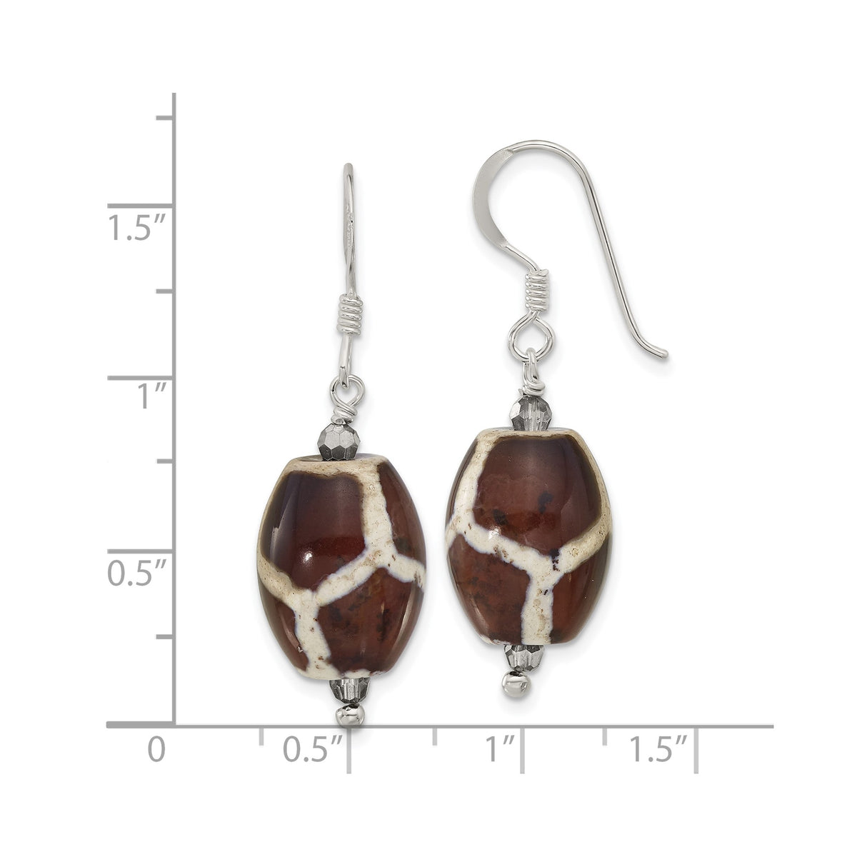 Sterling Silver Dangle Earrings with Agate and Crystal, Boho Style Handmade Jewelry for Women